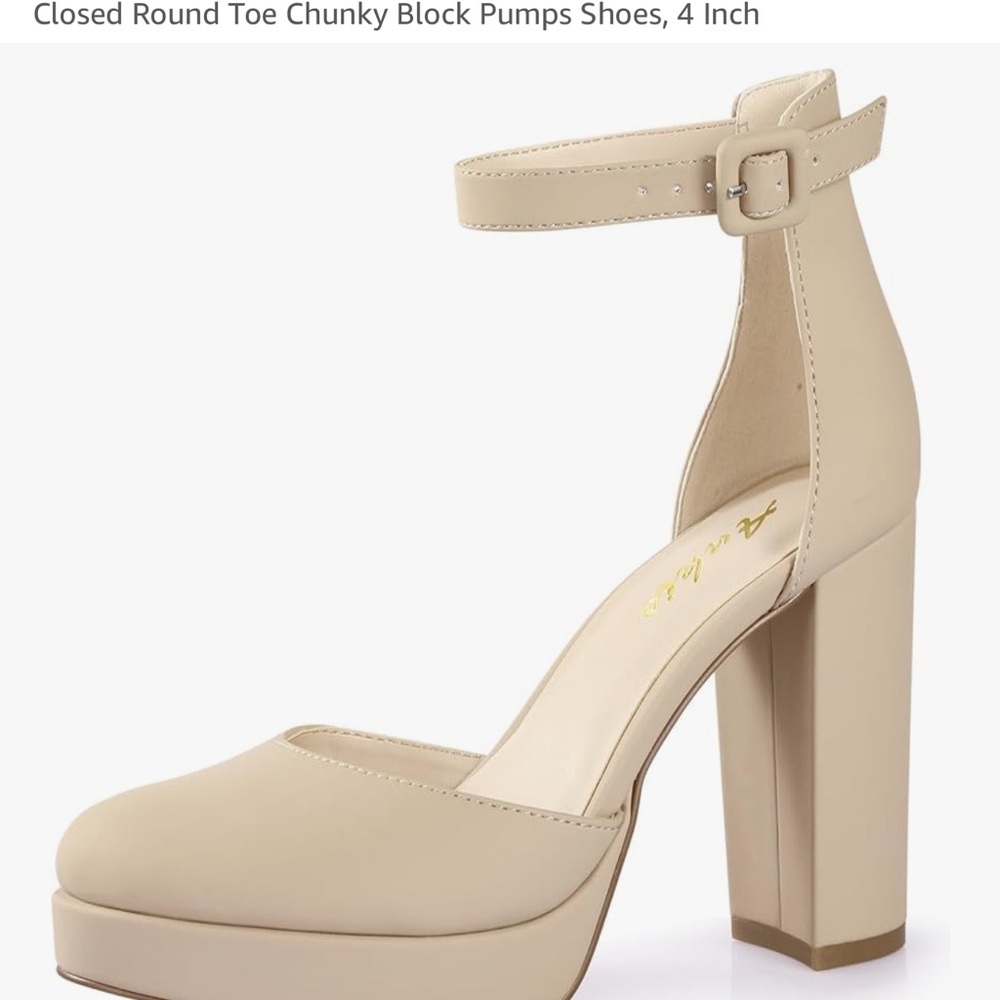 Nude Block Heel Pumps with Ankle Strap